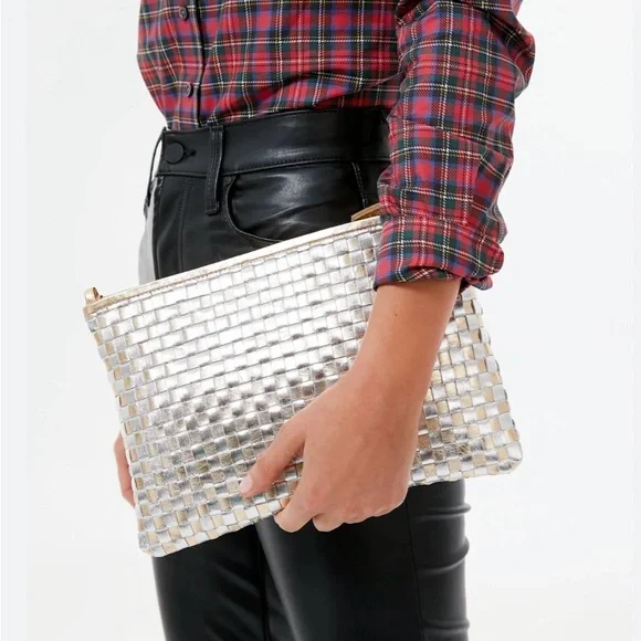 Clare V. Silver and Gold Woven Flat Clutch w/tabs - Picture 8 of 8